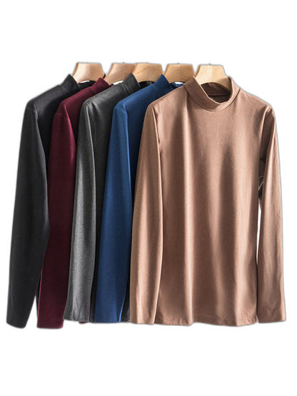 Mid-neck Men's Fleece Warm Bottoming Top T-shirt