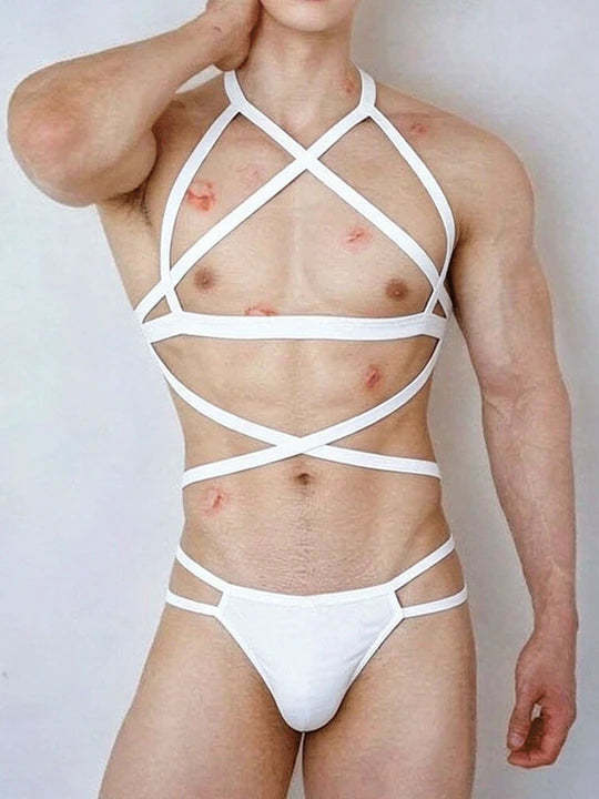 Men's Sexy Restraint Chest Strap Thong Set