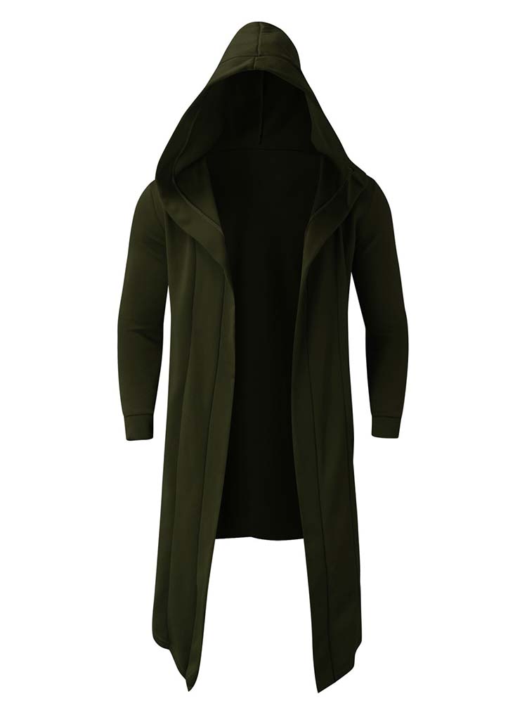 Men's Solid Color Long Hooded Coat