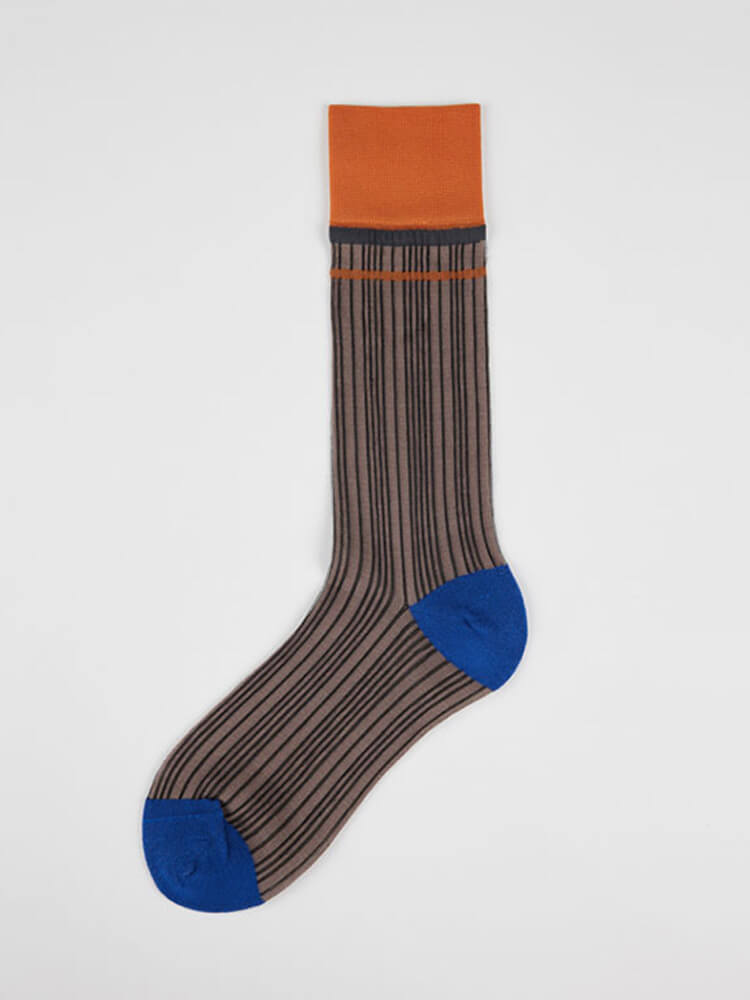 Men's Retro Color Block Thin Striped Calf Socks