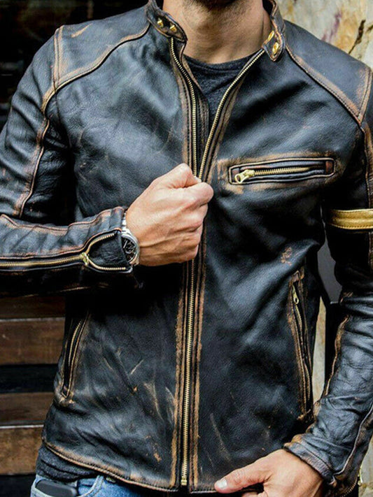 Brown Handmade Distressed Biker Leather Jacket