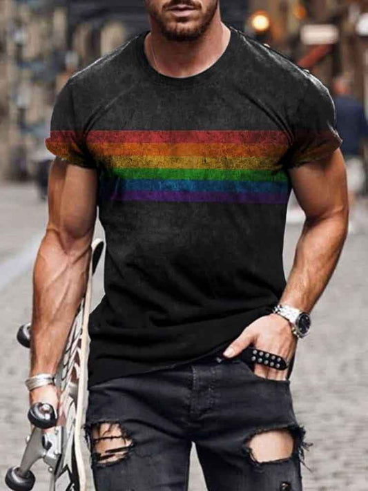Men's Rainbow Flag Print Crew Neck T-Shirt
