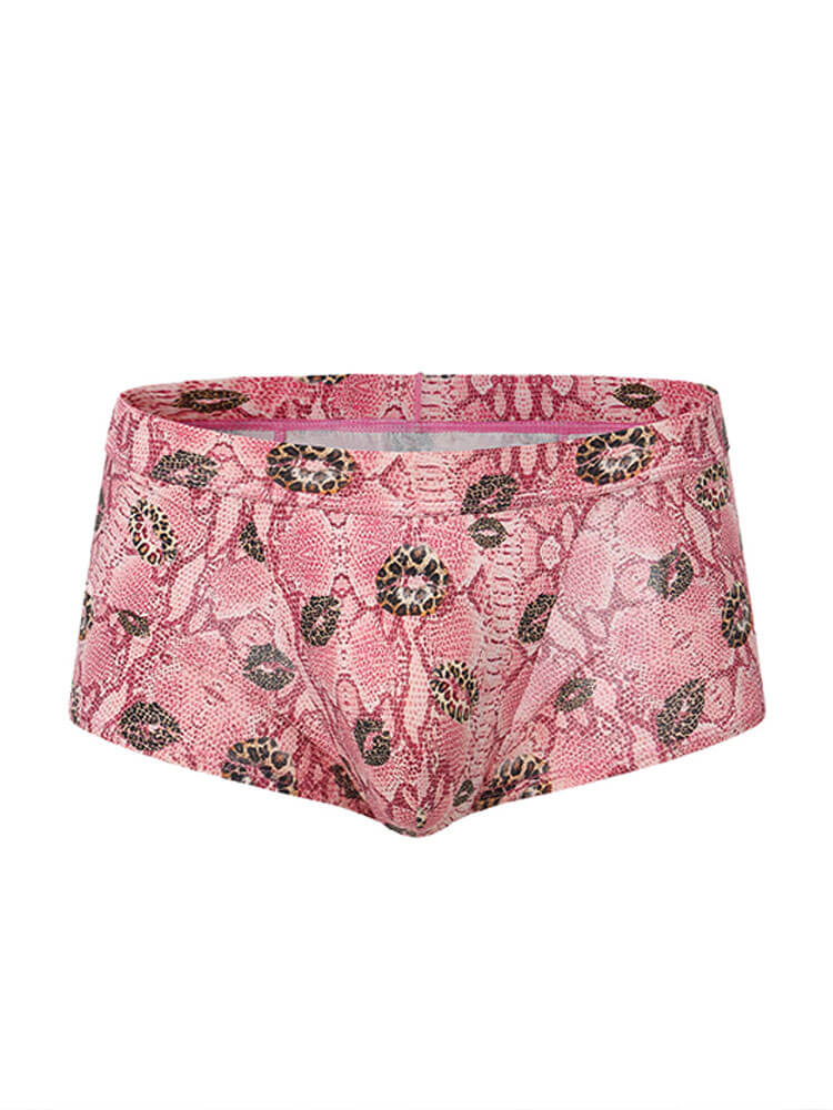 Men's Red Lip Leopard Print Open-Back Boxer Briefs