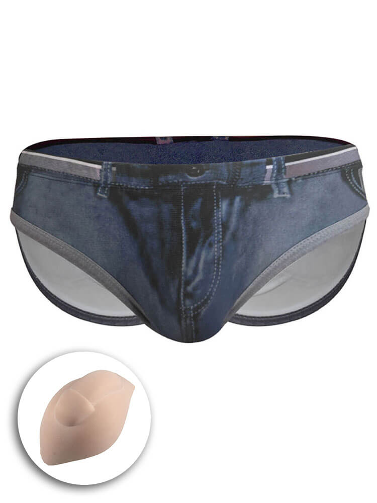 Men's Sexy Faux-Denim Print Quick-Dry Swim Briefs
