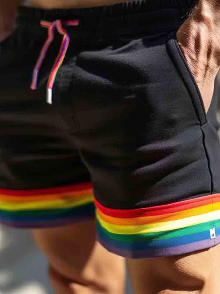 Men's Rainbow Flag Print Drawstring Athletic Shorts
