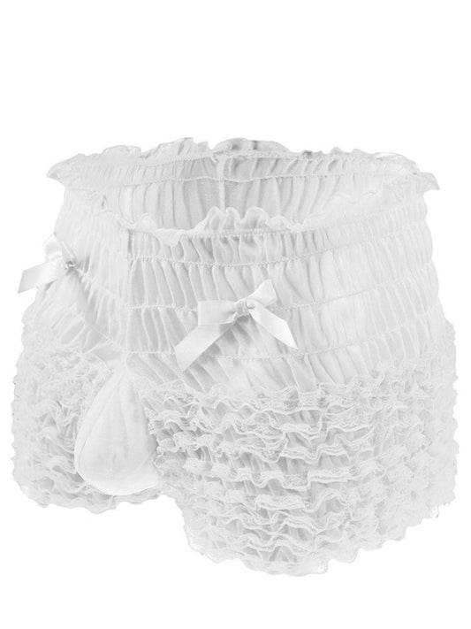 Men's High Waisted Lace With Bow Spandex Trunks