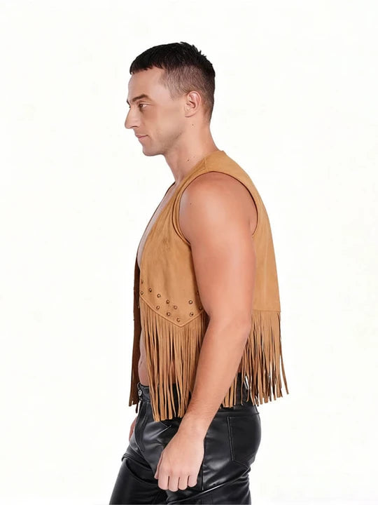 Men's Faux Suede Front-Opening Tassel Vest