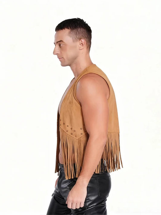 Men's Faux Suede Front-Opening Tassel Vest