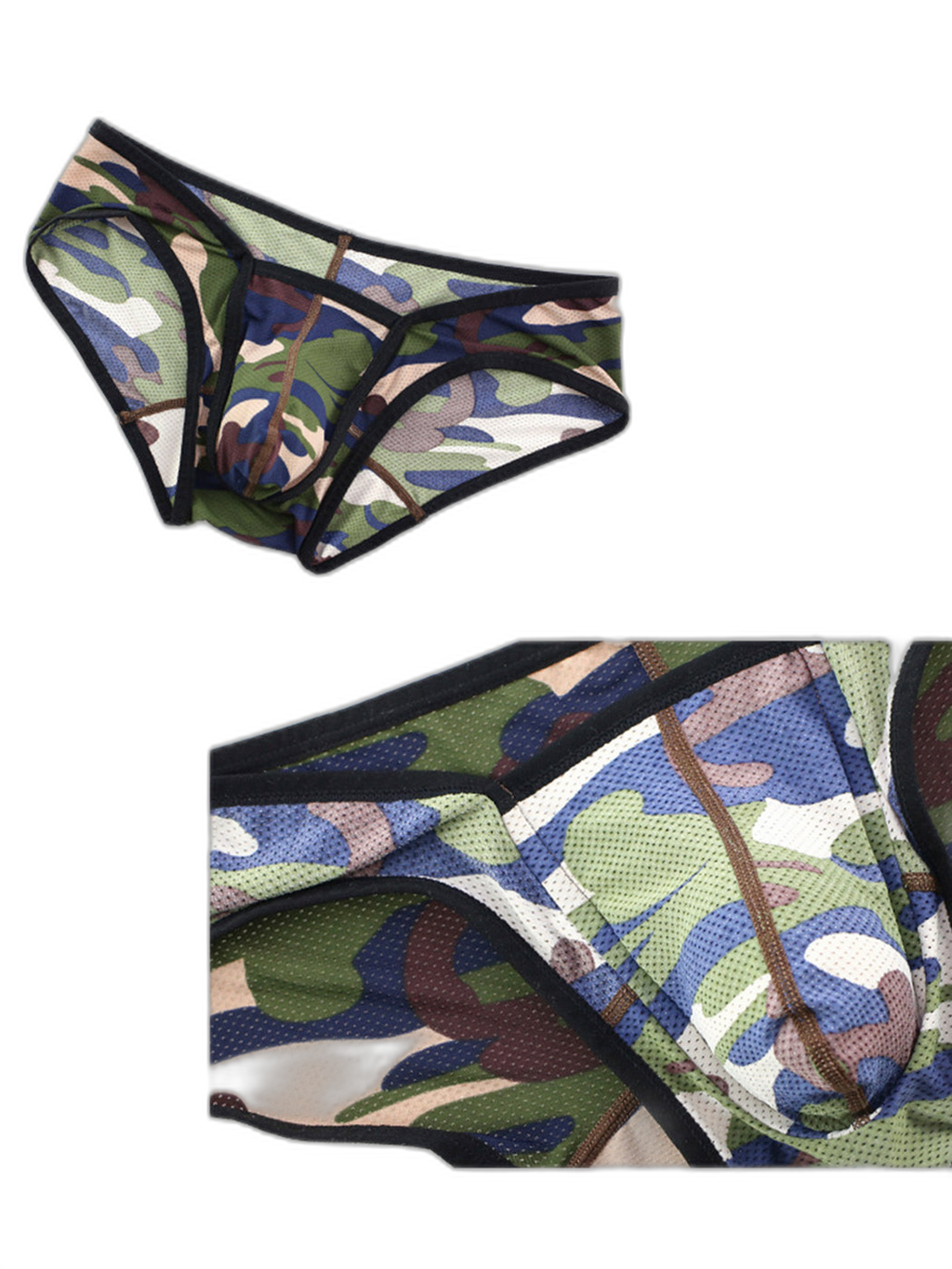 Men’s Sexy Camo Print Mesh Bikini