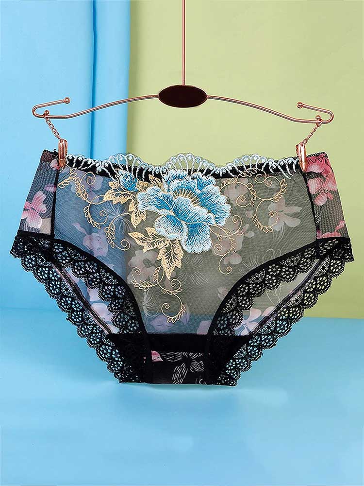 Men's Low Rise Flower Lace Mesh Boxer Briefs