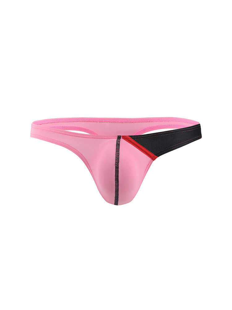 Men's Sexy Low-Rise Color-Block Ice Silk Thong