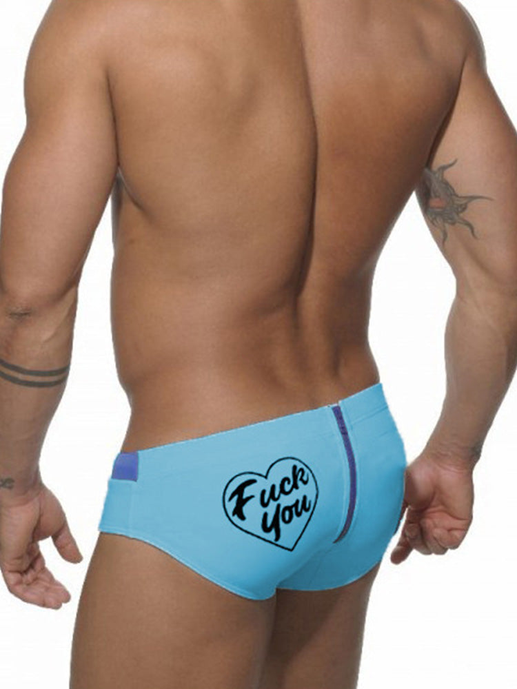 Back Zipper Letter Men's Swim Brief
