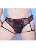 Men's Seamless Lace Cutout Color-Blocked Briefs