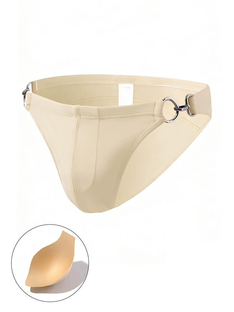 Men's Solid Color Metal Double Buckle Swim Bikini