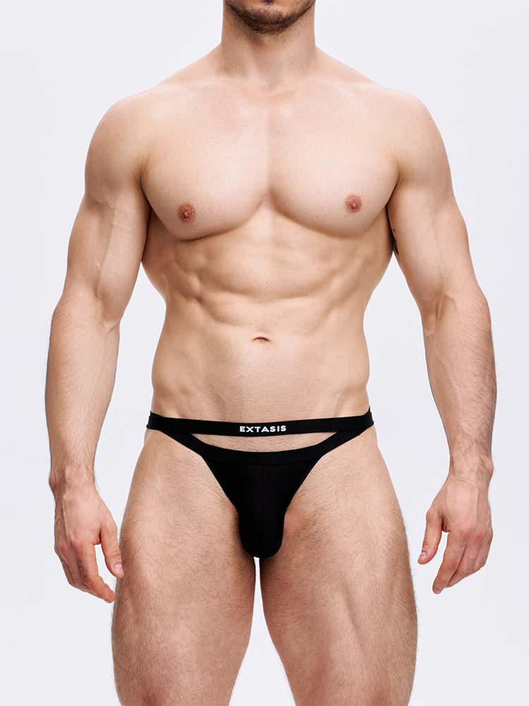 Men's Sexy Double-Belted Large Pouch Cutout Briefs