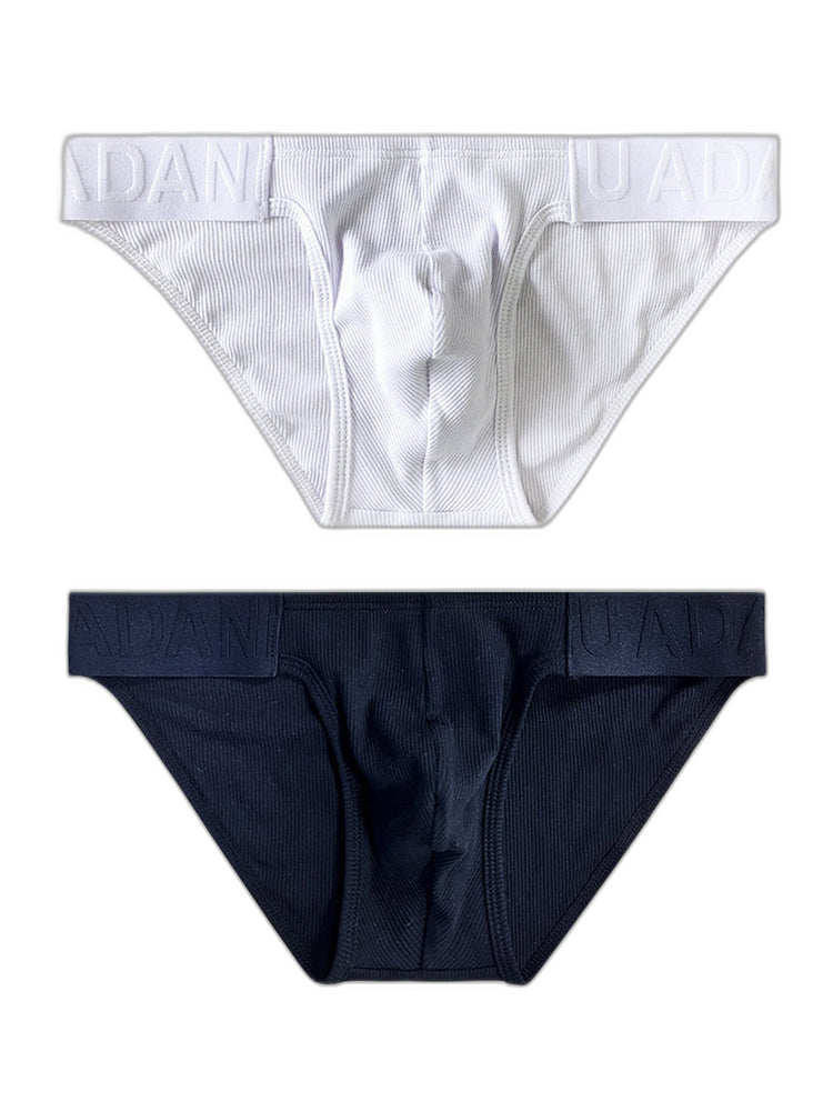 2 Pack Men's Low-Rise High-Cut Ribbed Cotton Bikini