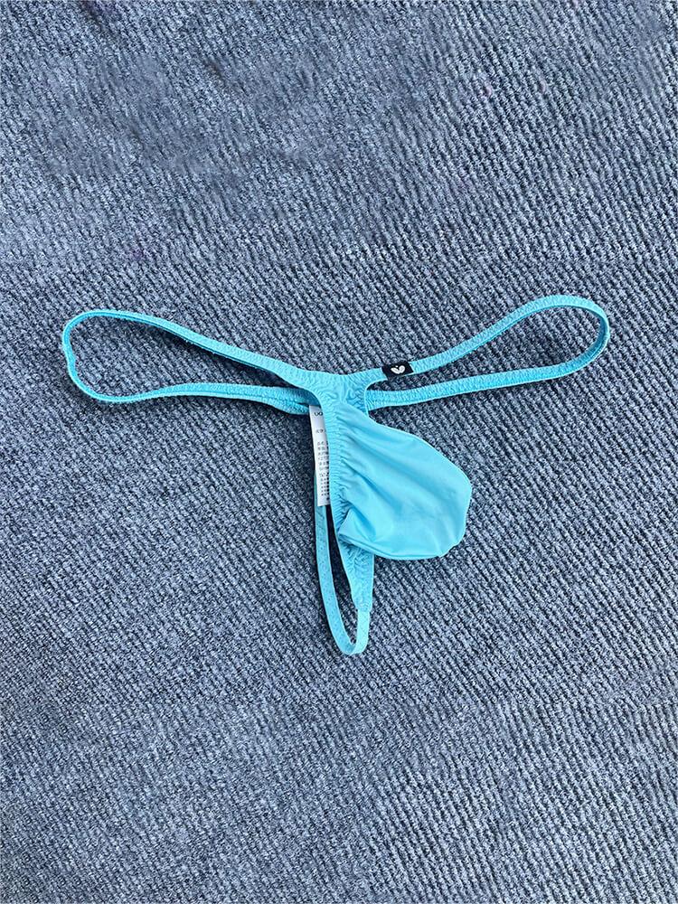 Men's Low-Rise Large-Pouch Sexy Ice Silk Thong