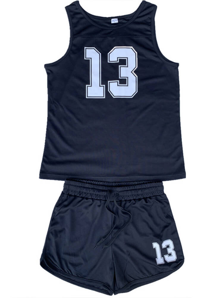 Men's Number Print Vest Shorts Sports Two-Piece Set