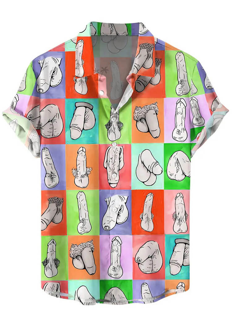 Men's Cocks Print Colorblock Short Sleeve Shirt