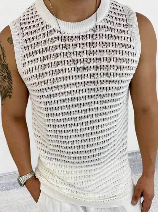 Men's Solid Color Slim Hollow Knit Tank Top