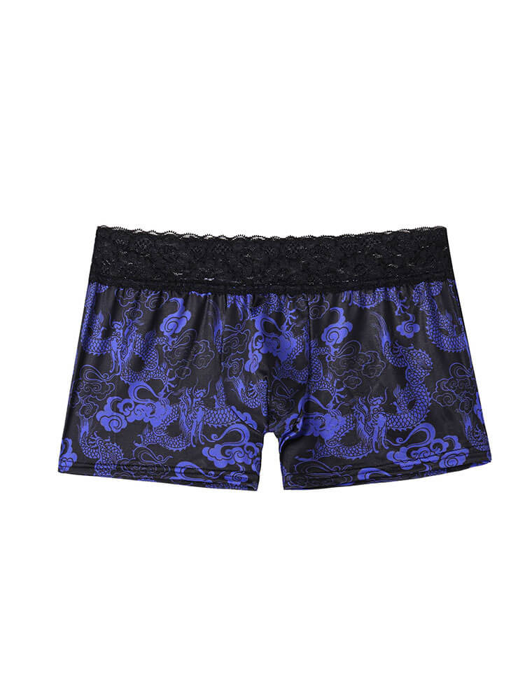 Men's Sexy Lace-Waist Dragon Print Boxer Briefs