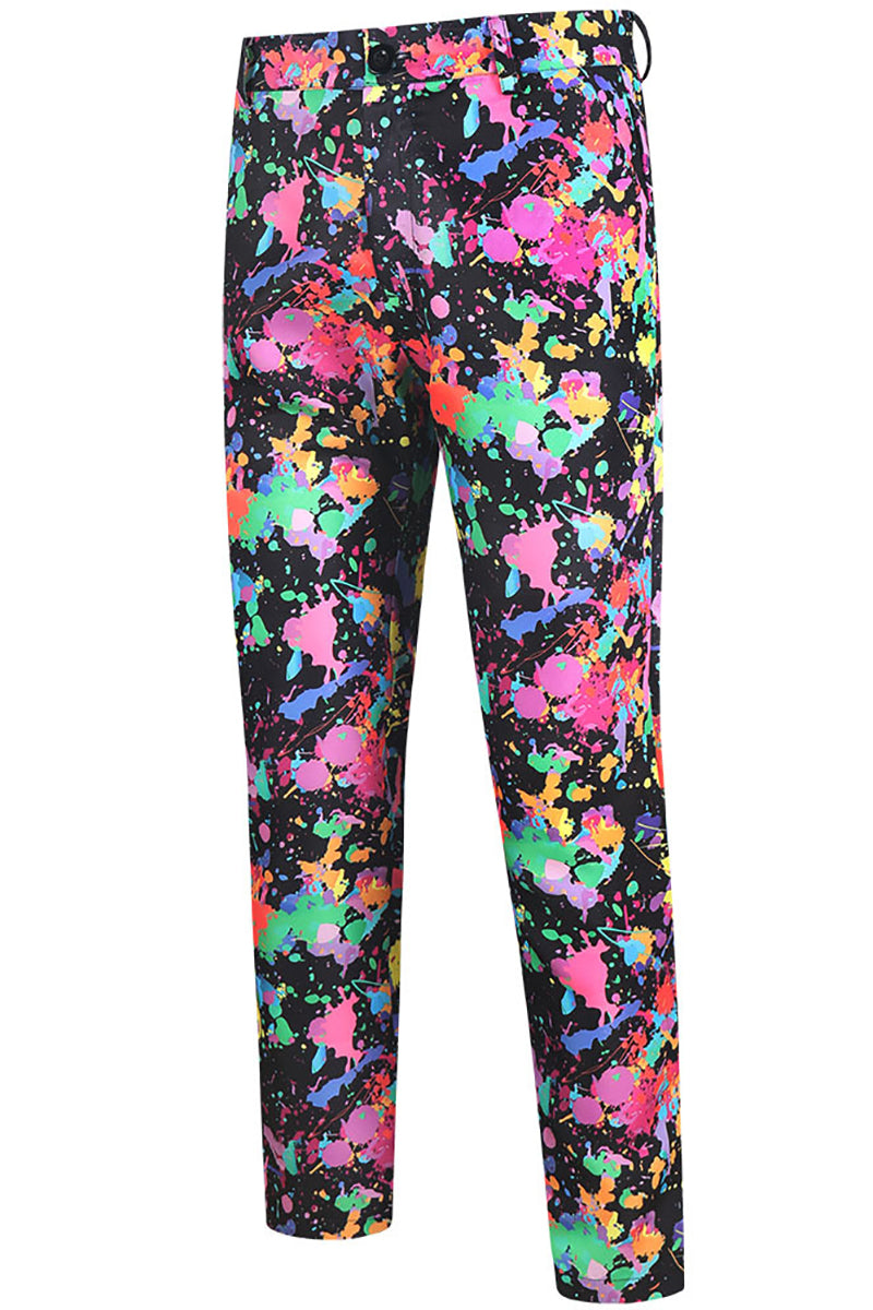 Men's Rainbow Ink-Painting Print Blazer Vest And Pants Three Piece Sets