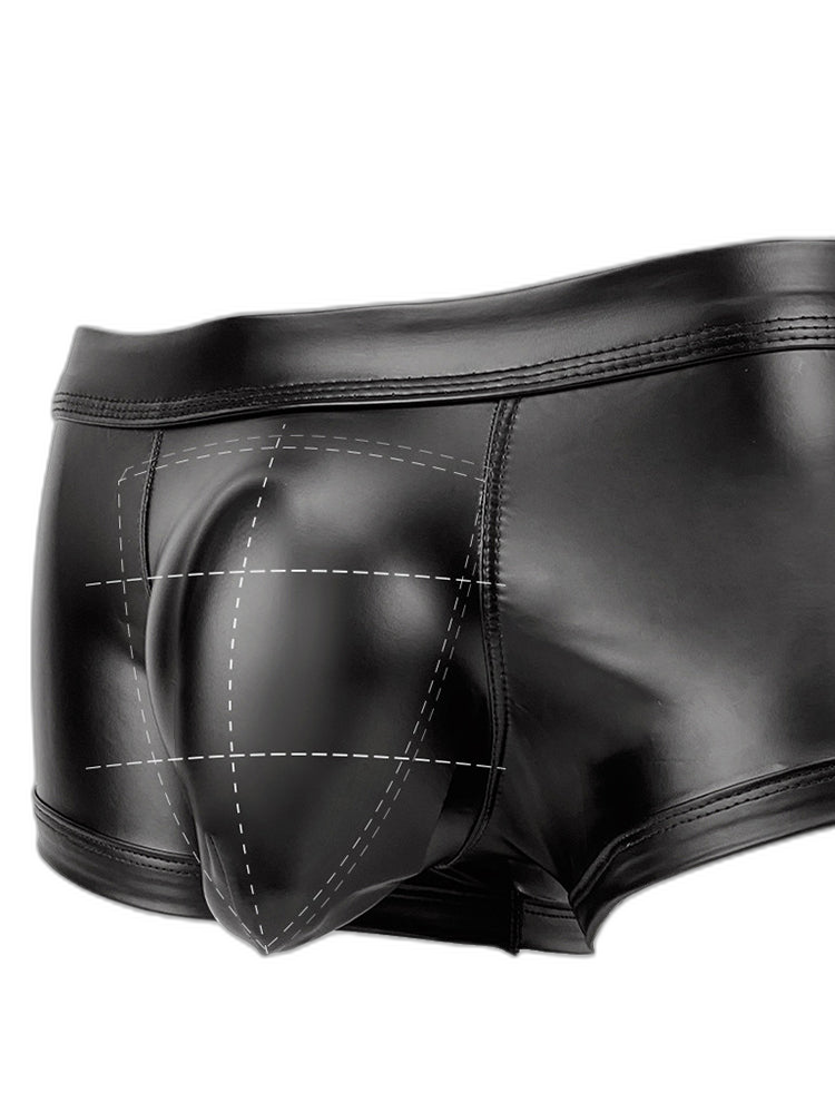 2-pack Men's Leather Hollow Hip-revealing Large Pouch Boxer Briefs