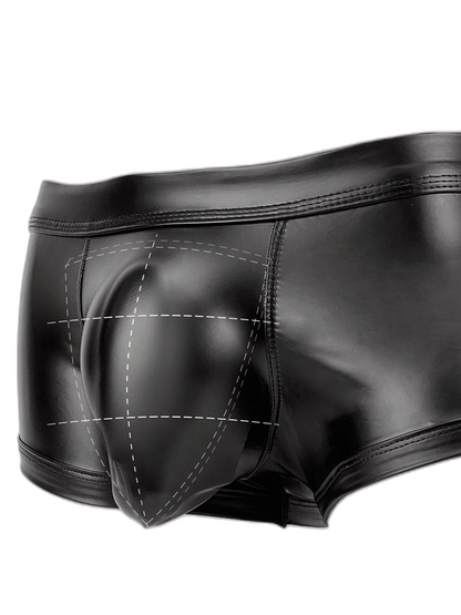 2-pack Men's Leather Hollow Hip-revealing Large Pouch Boxer Briefs