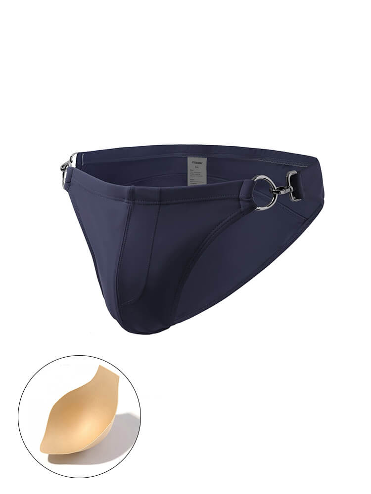 Men's Solid Color Metal Double Buckle Swim Bikini