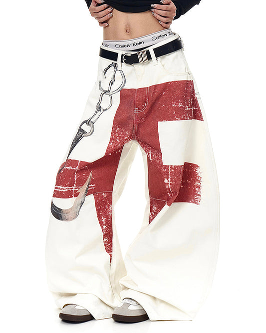 American Vintage Red Cross Chain Balloon Jeans New