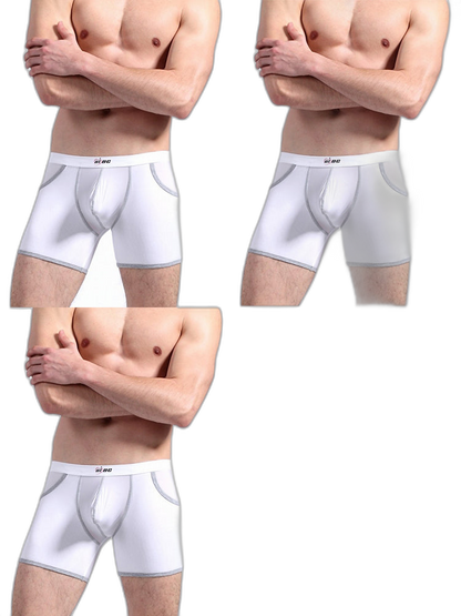 3 Pack Men's Long Leg Boxer Briefs Made of Ultra-Thin Ice Silk with Anti-Wear Elastic