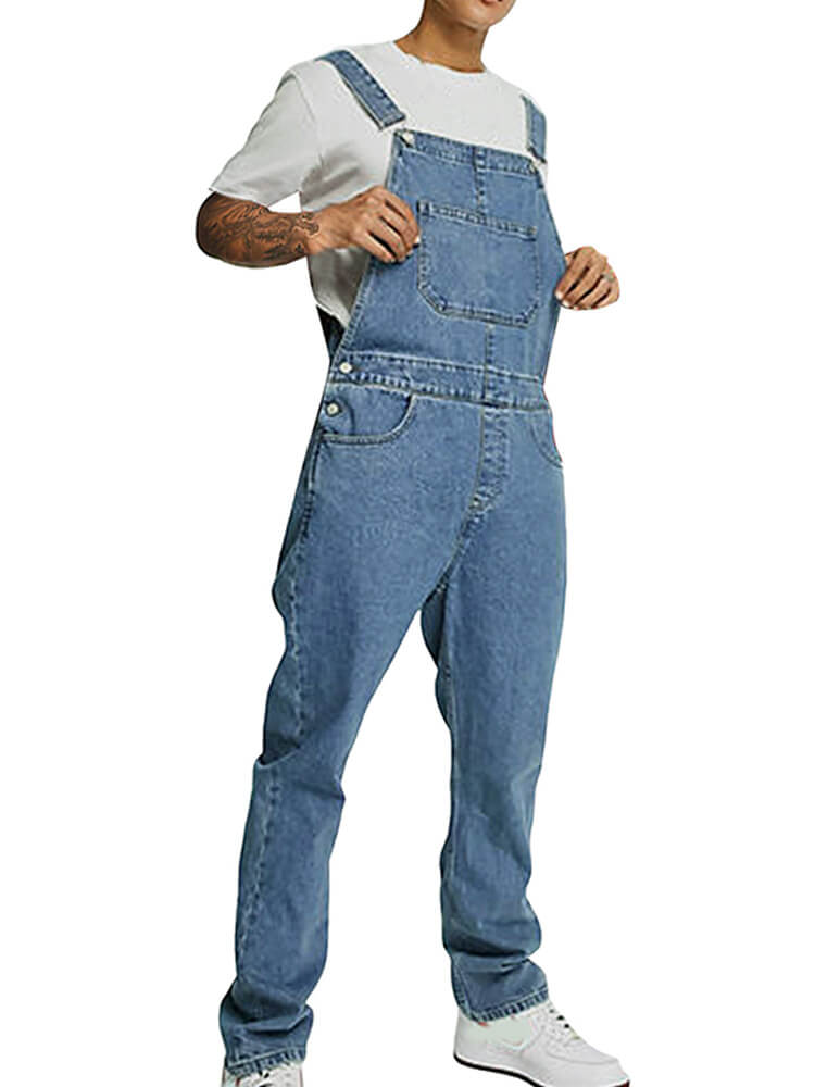Men's Fashion Multi-Pocket Blue Denim Overalls