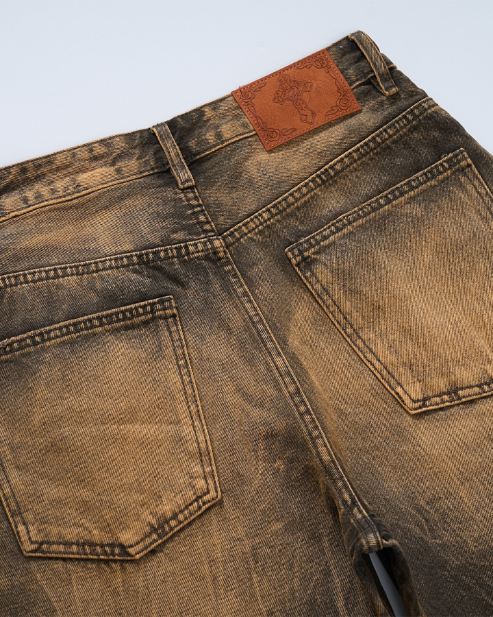 KIIKIO Wasteland Mud-Dye Distressed Denim Shorts