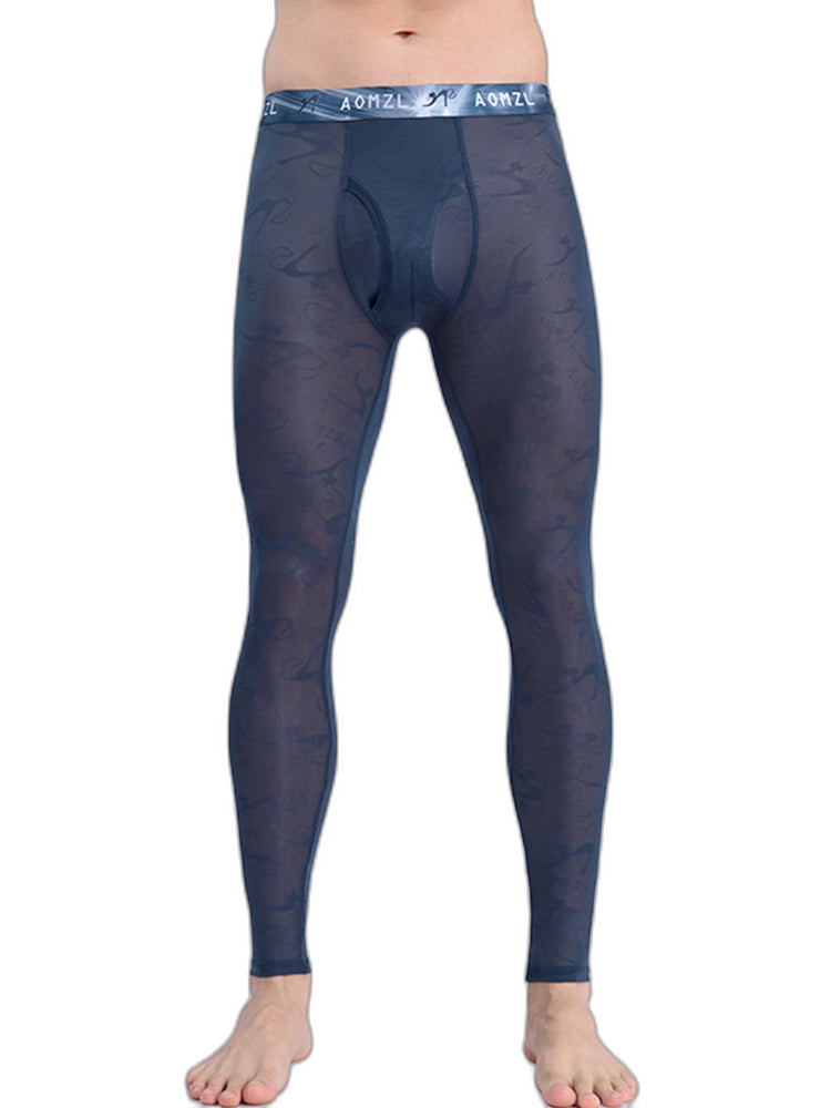 Men's Sexy Transparent Ice Silk Jacquard Seamless Tights Warm Pants