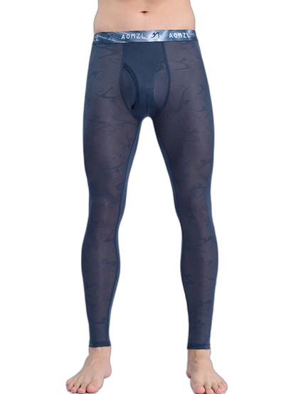 Men's Sexy Transparent Ice Silk Jacquard Seamless Tights Warm Pants