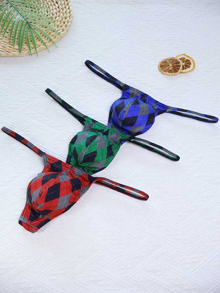 Men's Plaid Print Sexy Bikini Quick-Drying Thong