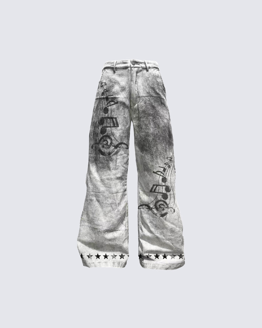 KIIKIO Y2K Music Note Star Wide-Leg Jeans