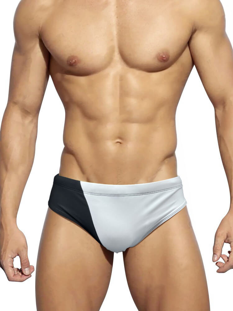 Men's Black And White Colorblock Swim Briefs