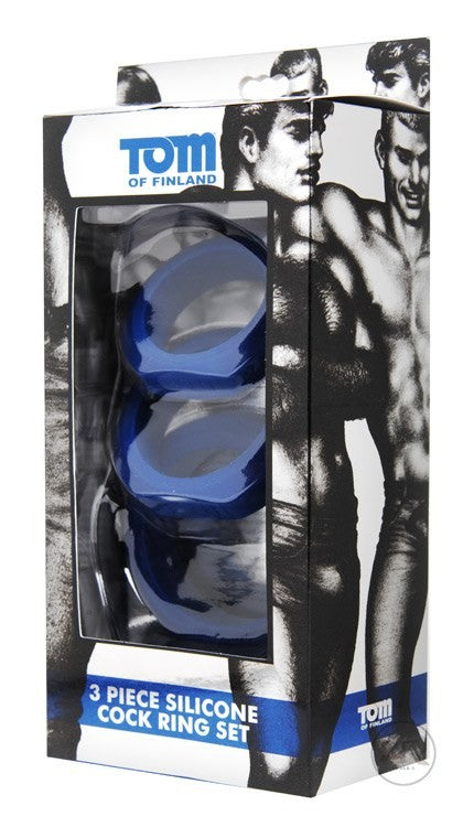 Tom of Finland Blue 3 Piece Silicone Cock Ring Set