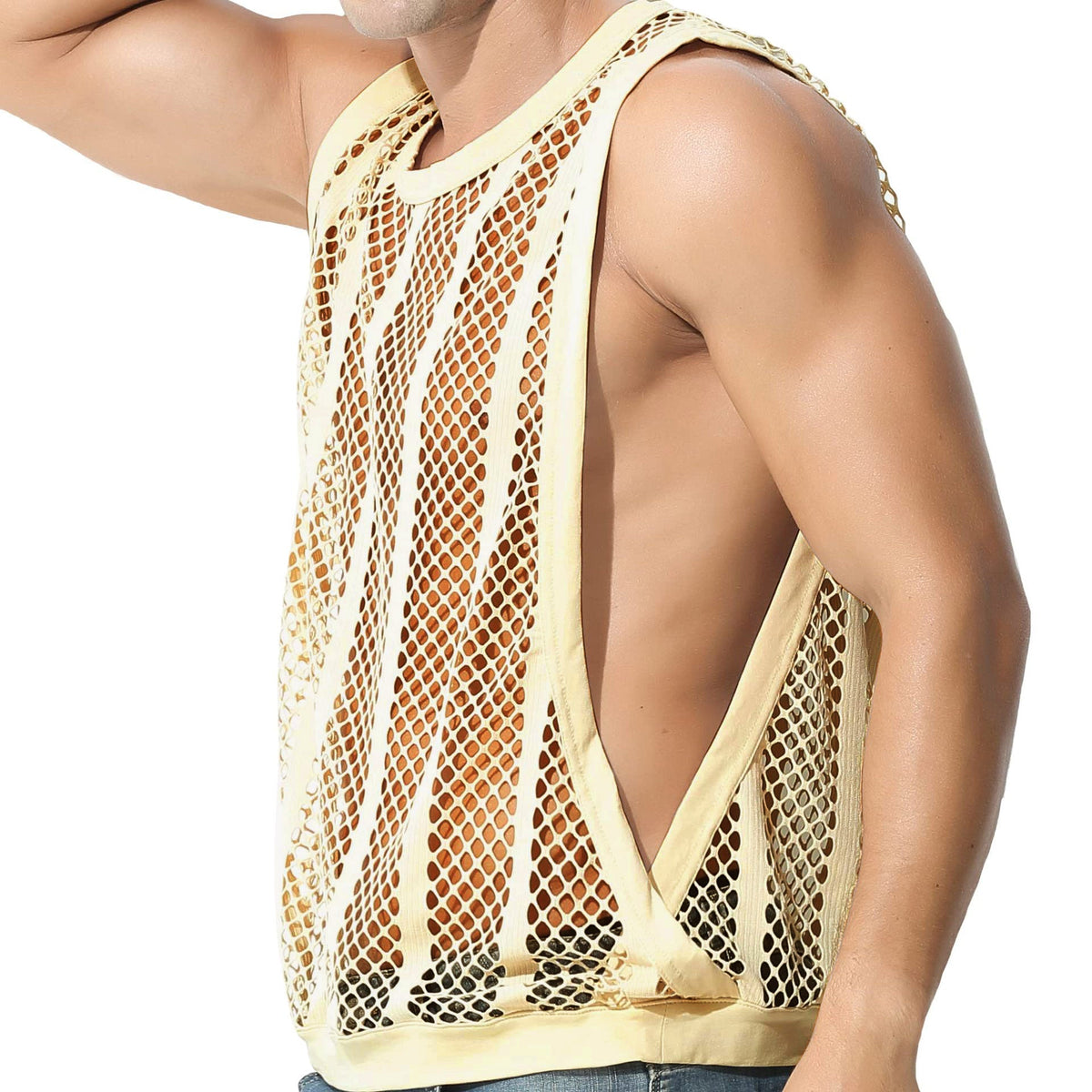 Men's Casual Hollow Out Sexy Tank Top - Yellow