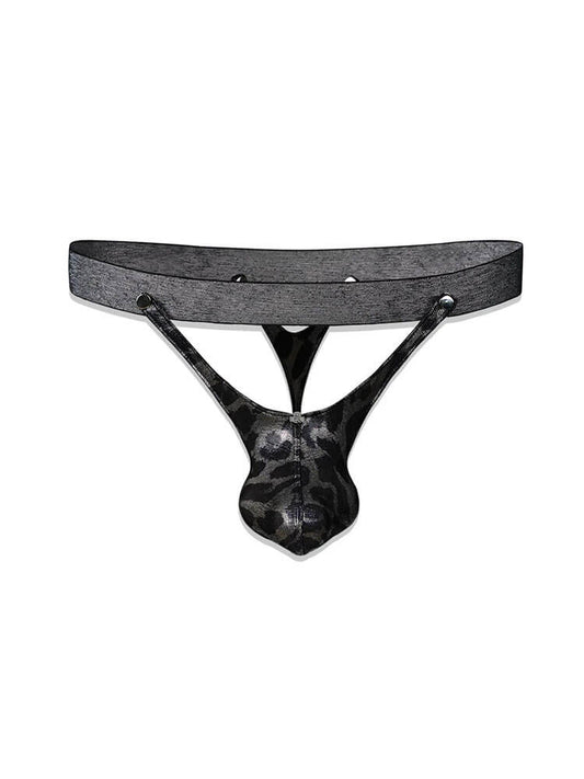 Men's Sexy Silver Black Leopard Print Cutout Thong
