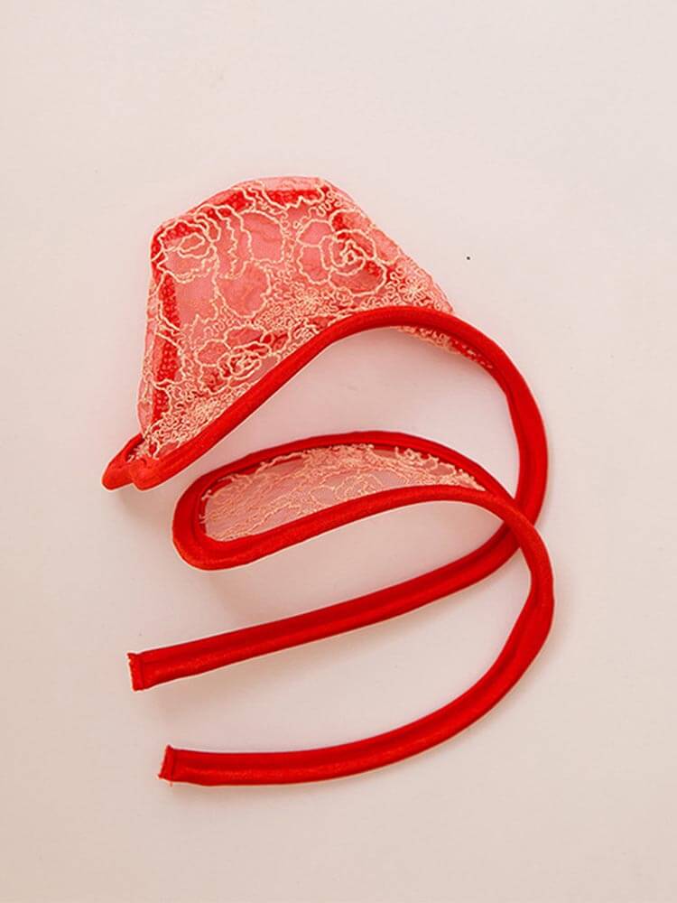 Men's Seamless Lace Rose Pattern C-String Thong
