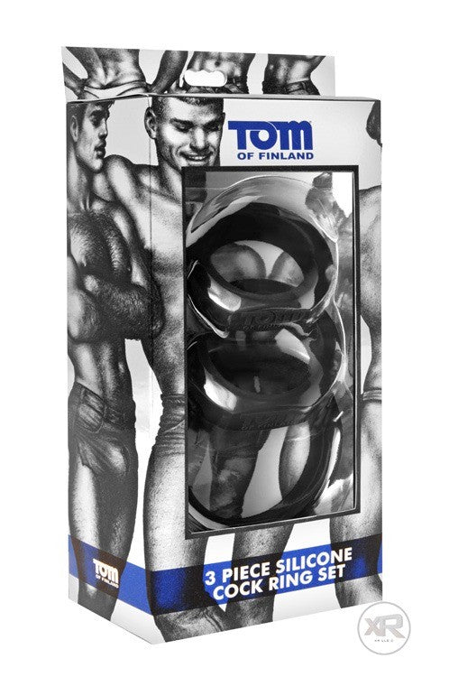Tom of Finland Black 3 Piece Silicone Cock Ring Set
