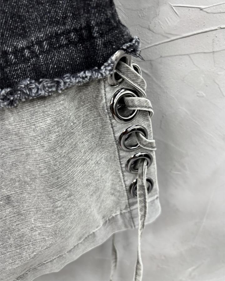 KIIKIO High-Street Wasteland-Style Hip-Hop Color-Block Cropped Pants