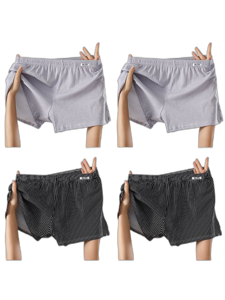 4 Pack Men's Pure Cotton Loose-Fit Antibacterial Home Sleep Boxer Shorts