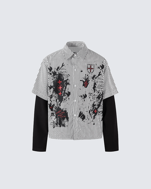 Gothic Graffiti Stripe Layered Shirt
