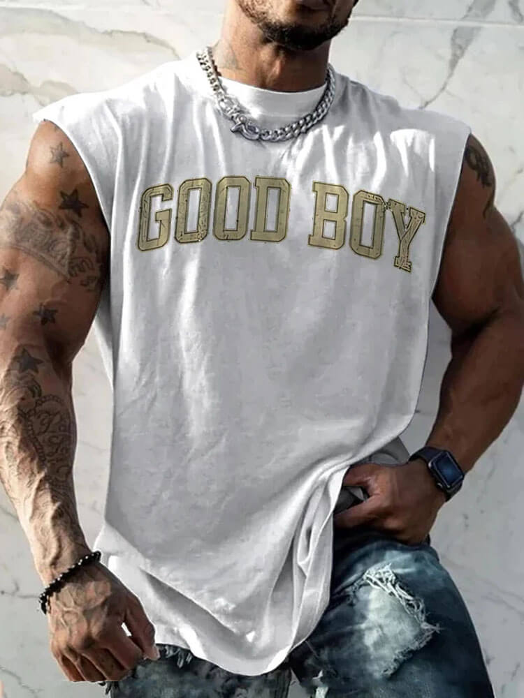 Men's Good Boy Print Wide Shoulder Cotton Vest