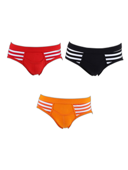 3 Pack Men's Mid-Rise Cotton Striped Briefs