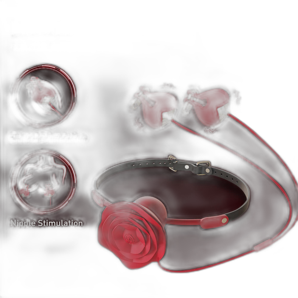 Rose Vibrating Nipple Clamps & Ball Gag Set