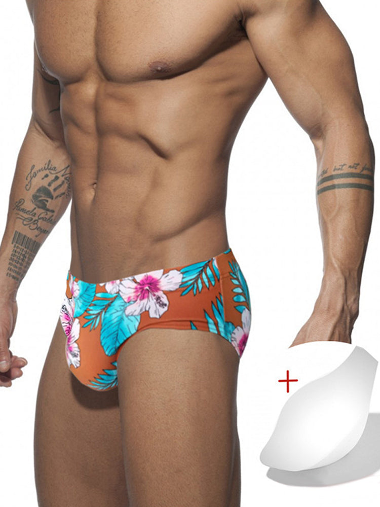 Men's Printed Sexy Cup Triangle Swim Briefs